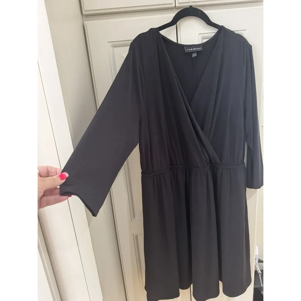 Womens Lane Bryant Black‎ Plus Size Dress Size 18/20 V Neck 3/4 Sleeve